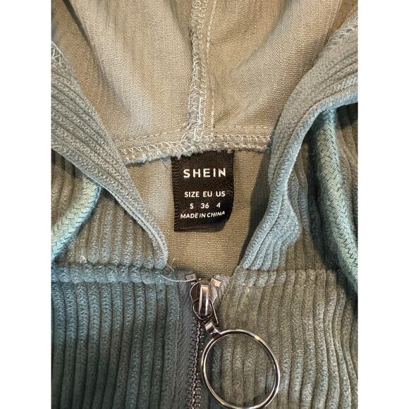 Shein Sage Green Cropped Corduroy Hoodie Jacket Zip Up Women’s Size Small - Picture 6 of 8